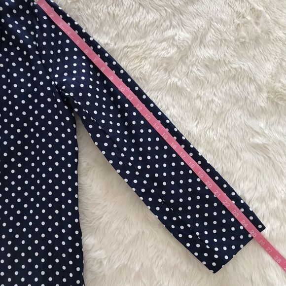 L’ACADEMIE Carter Linen Blazer Open Front Navy Blue White Polka Dot Medium New - Picture 14 of 16